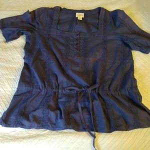 Blue cotton short sleeve blouse